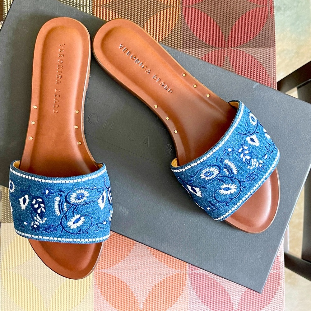 Veronica Beard Floral Embroidery Sandals